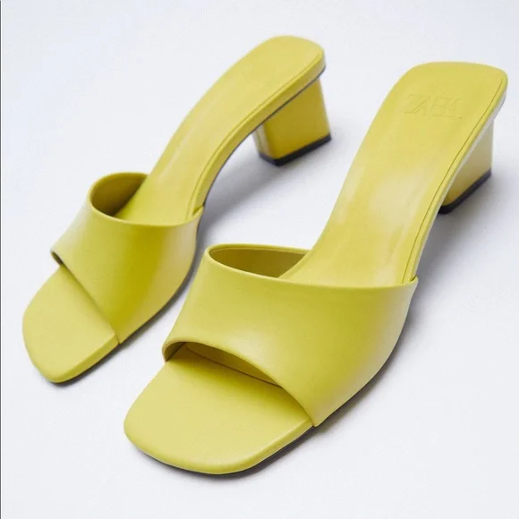 Zara | Shoes | Zara Yellow Thick Heeled Sandals | Poshmark